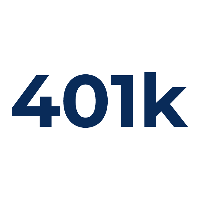 The image features the text "401k" in bold, dark blue font against a plain, light background. There are no landmarks or people.