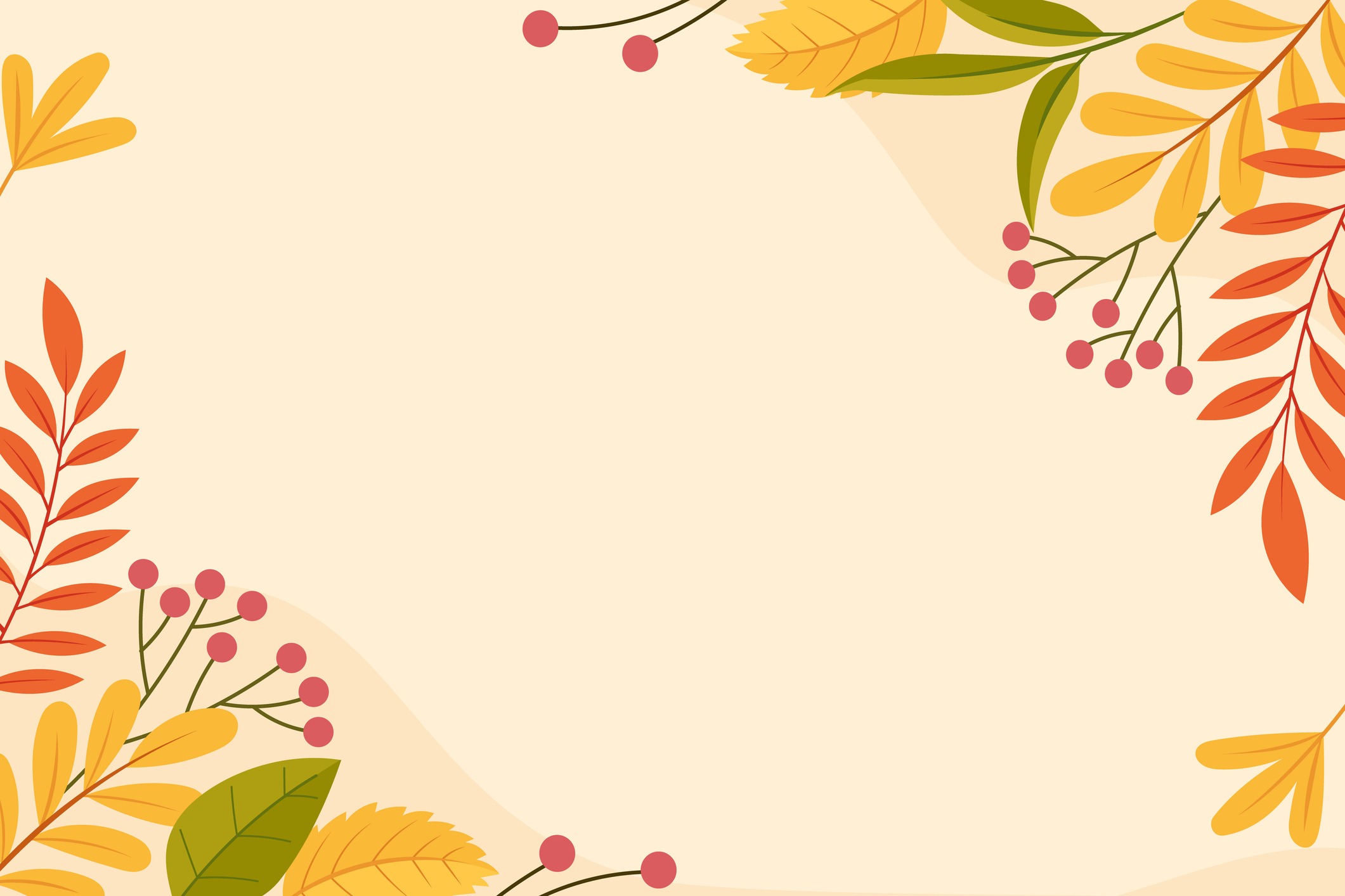 Decorative autumn-themed border with colorful leaves and berries surrounding a blank beige center, ideal for seasonal invitations or festive announcements.